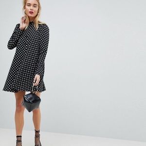 ASOS Long Sleeve Shirt Dress In Spot Polka Dot